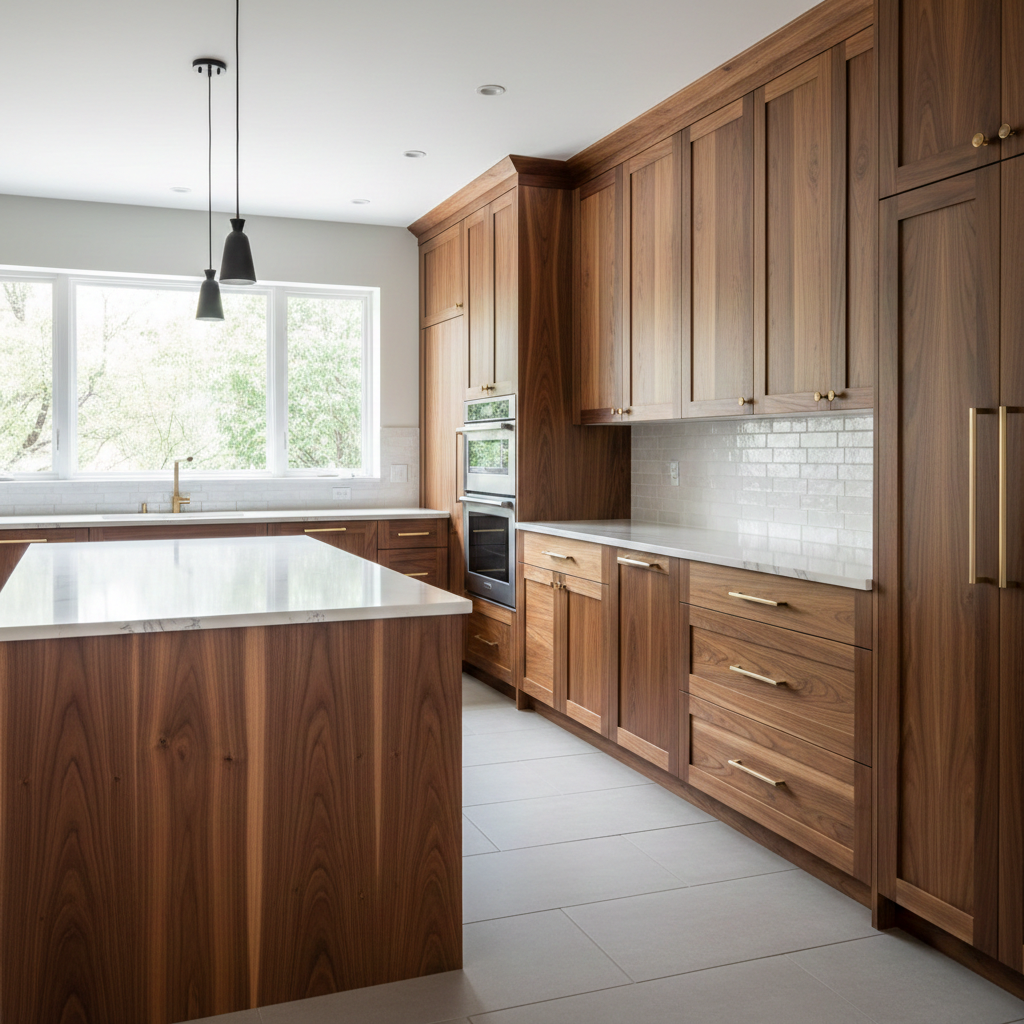 custom walnut kitchen cabinets designed for a modern aesthetic