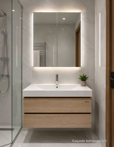 This sleek floating vanity combines clean lines, warm wood finishes, and a seamless integrated basin to create a bathroom space that feels effortlessly luxurious. ✔️ Modern Minimalist Design ✔️ Premium Wood Finish