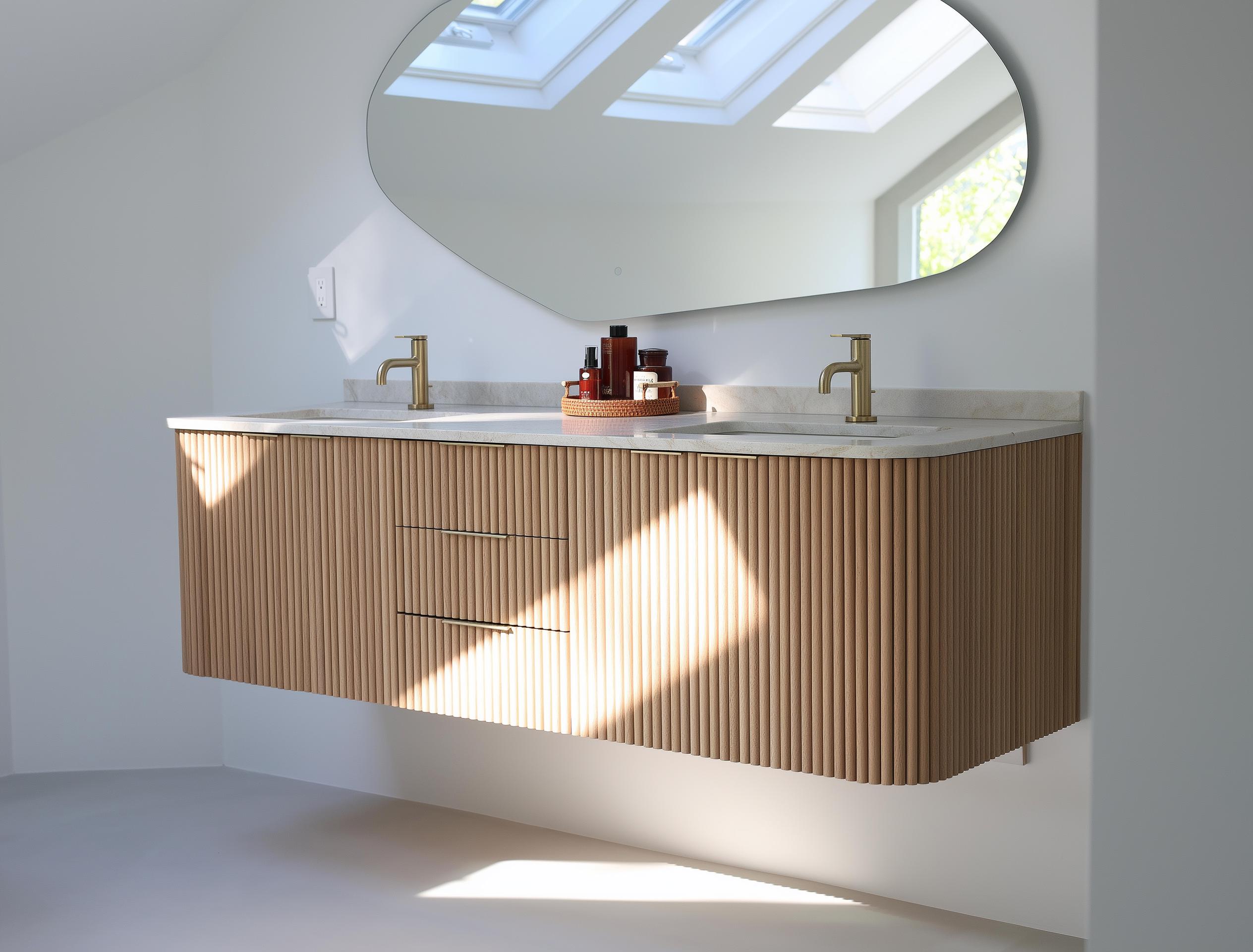 Сustom Floating Curved Double Sink Vanity With White Oak Rounded Reed Fronts | Fluted | Tambour 60" 72" 84" 96" - Etsy Hong Kong