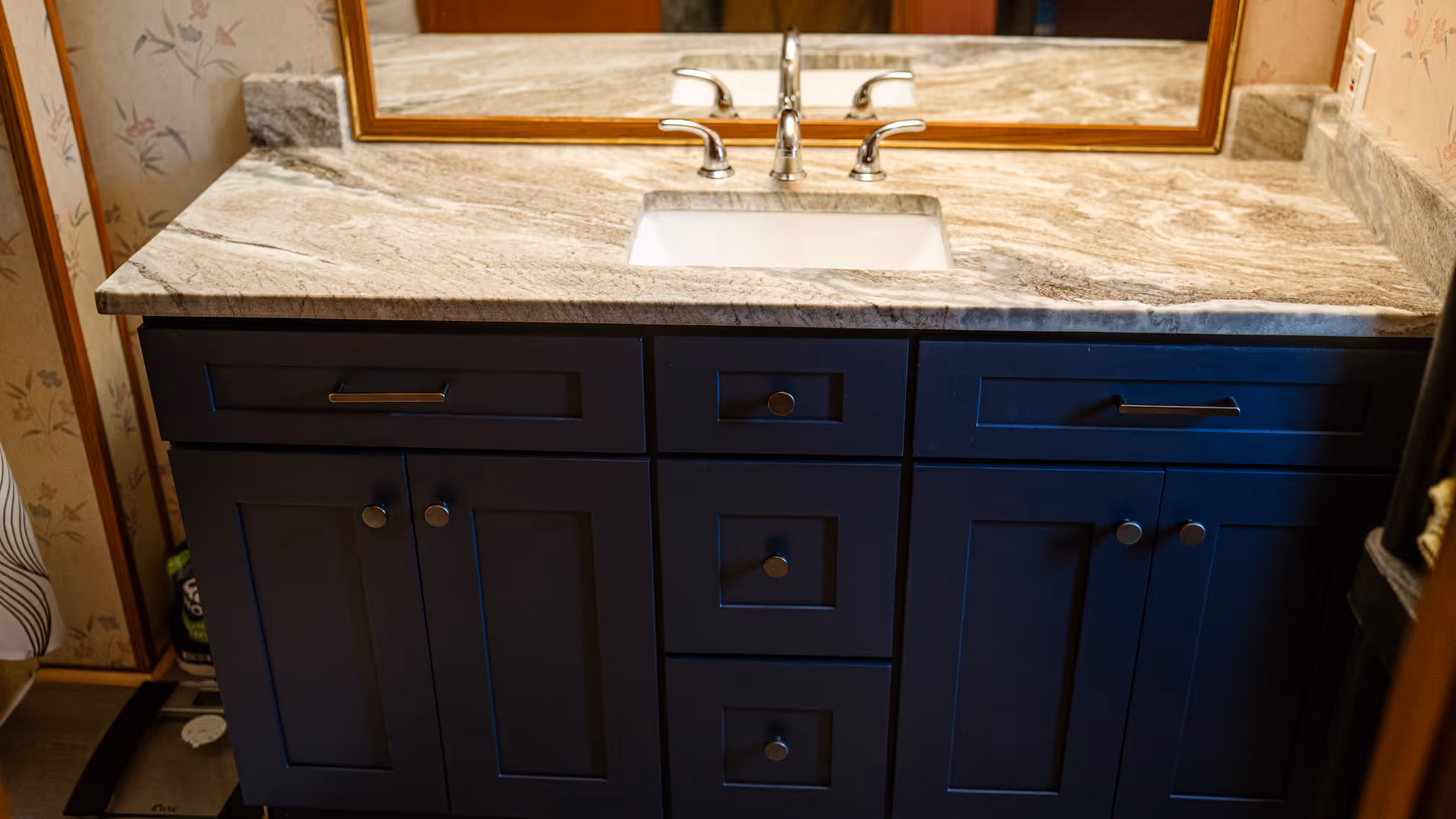 Louisa: Fantasy Brown Marble & Naval Blue Vanity