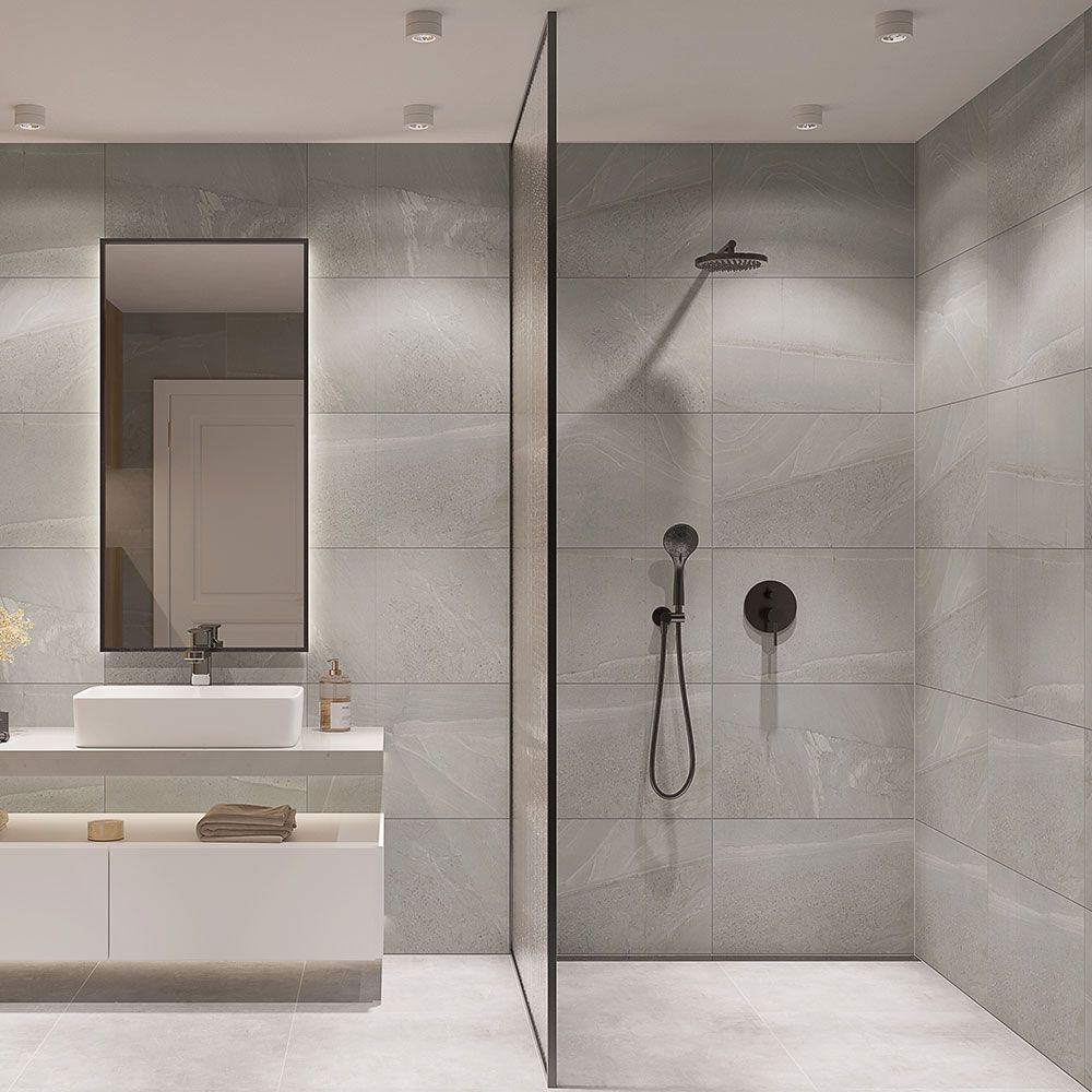 Vario Grey Stone Effect Porcelain Wall & Floor Tile - 600mm x 400mm