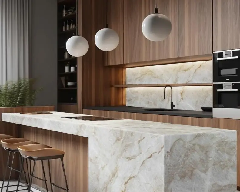 Beautiful Kitchen with Taj Mahal Quartzite