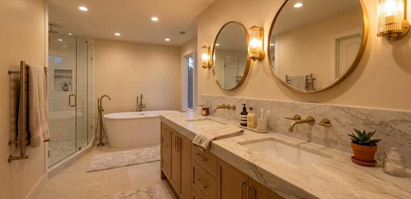 Taj Mahal Quartzite In Bathroom | Browse Slab Inventory Now