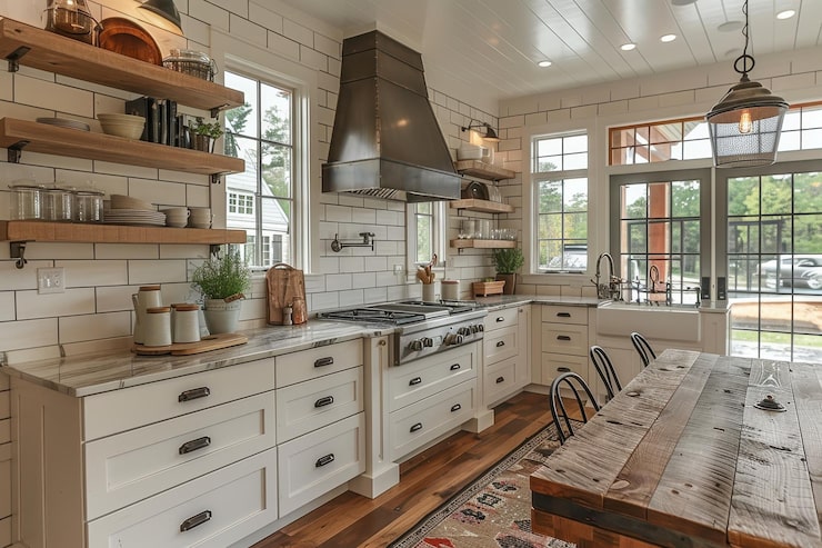 Modern Shaker cabinetry and wood accents
