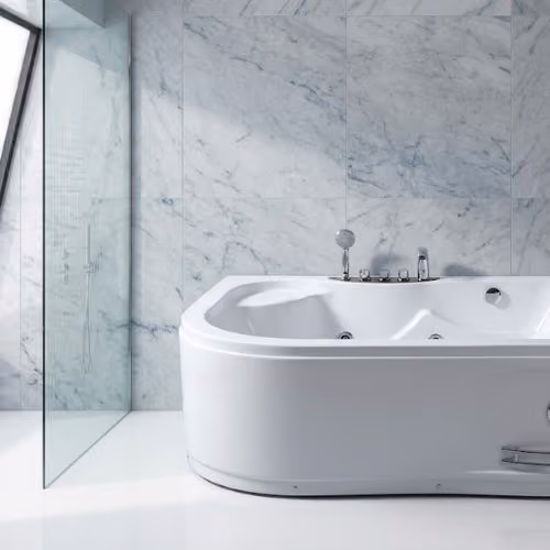 Bathtub (Right) White Acrylic Corner Whirlpool Bathtub - NeatFlow -