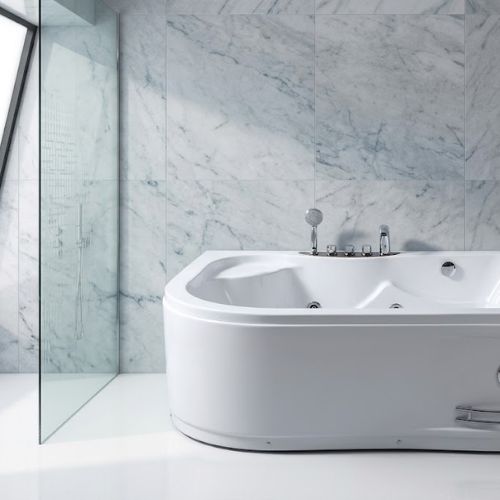 Bathtub (Right) White Acrylic Corner Whirlpool Bathtub - NeatFlow -