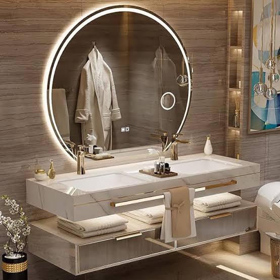 ZGNBSD 48" Floating Bathroom Vanity With Sink – LED Defogging Mirror, Marble Countertop, Solid Wood Storage, Wall-Mounted
