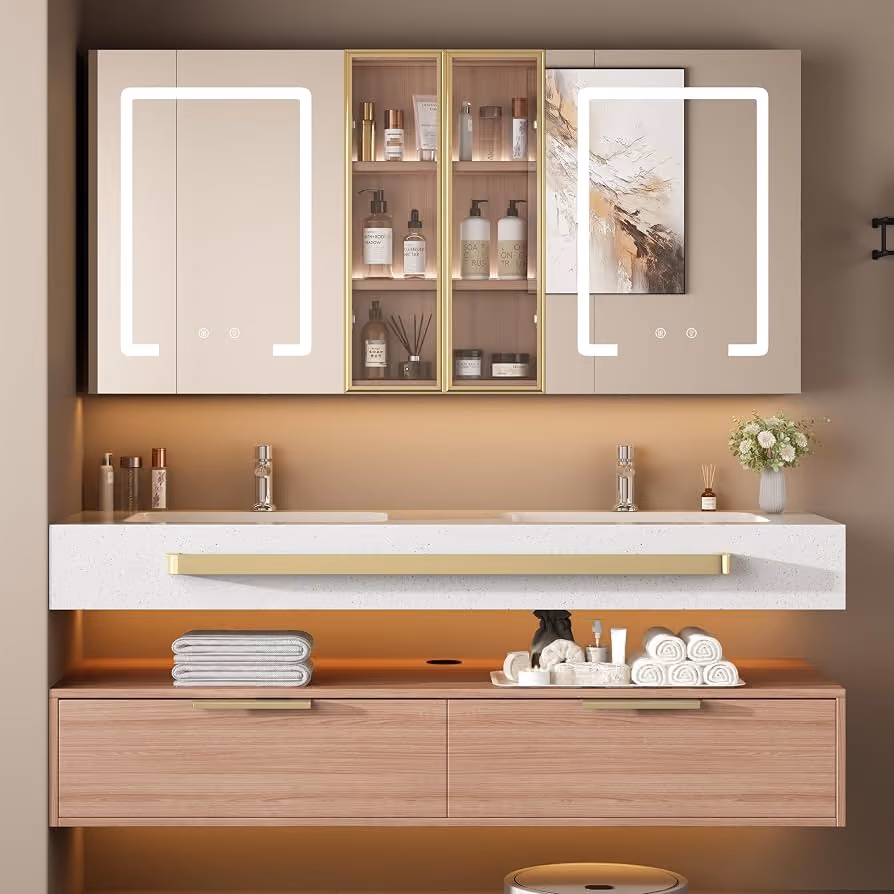 Amazon.com: Farvisina 60-Inch Double Sink Vanity with Medicine Cabinet, Mirror Defogger, Wall Mounted Floating Storage (60") : Tools & Home Improvement