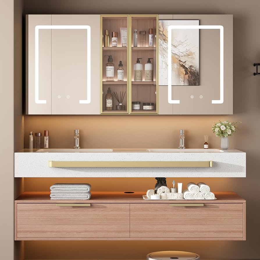 Amazon.com: Farvisina 60-Inch Double Sink Vanity with Medicine Cabinet, Mirror Defogger, Wall Mounted Floating Storage (60") : Tools & Home Improvement