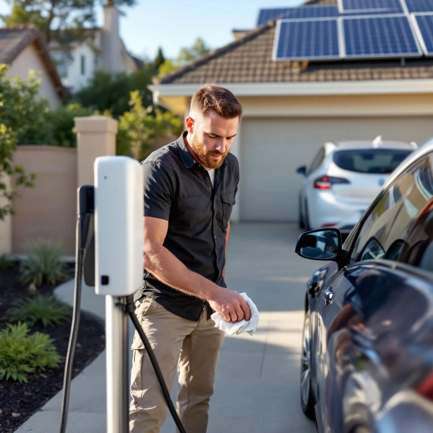 homeowner maintaining ev charger and planning for future upgrades