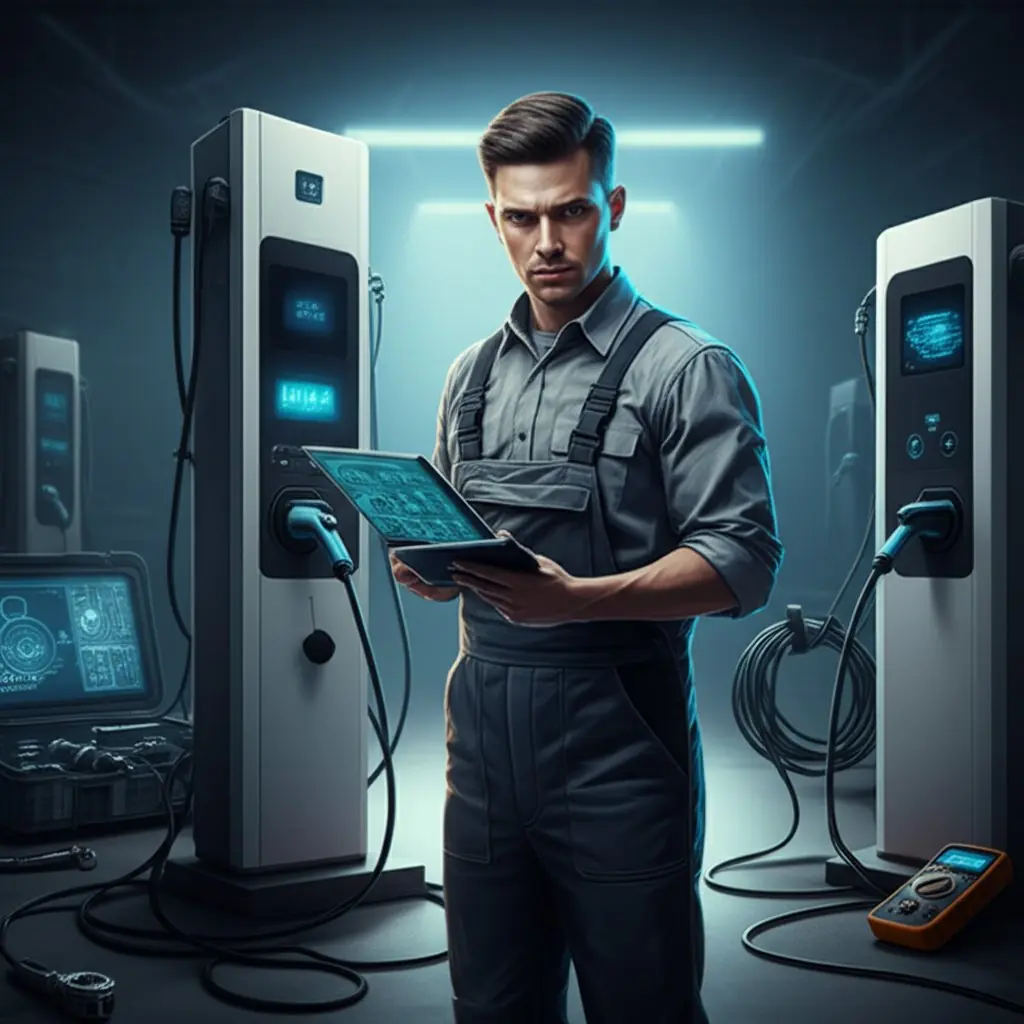 technician evaluating mobile ev charging equipment options