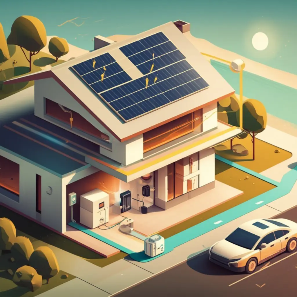 solar energy flows from rooftop panels to an electric vehicle charger through key system components