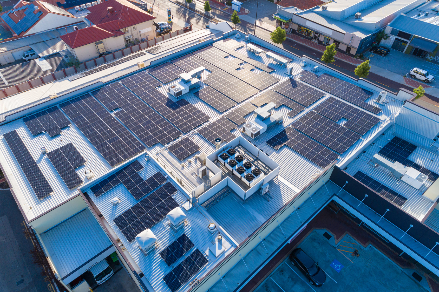 Commercial solar panel installation on a North Texas business rooftop