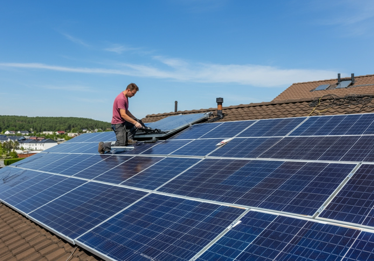 man working on solar panel