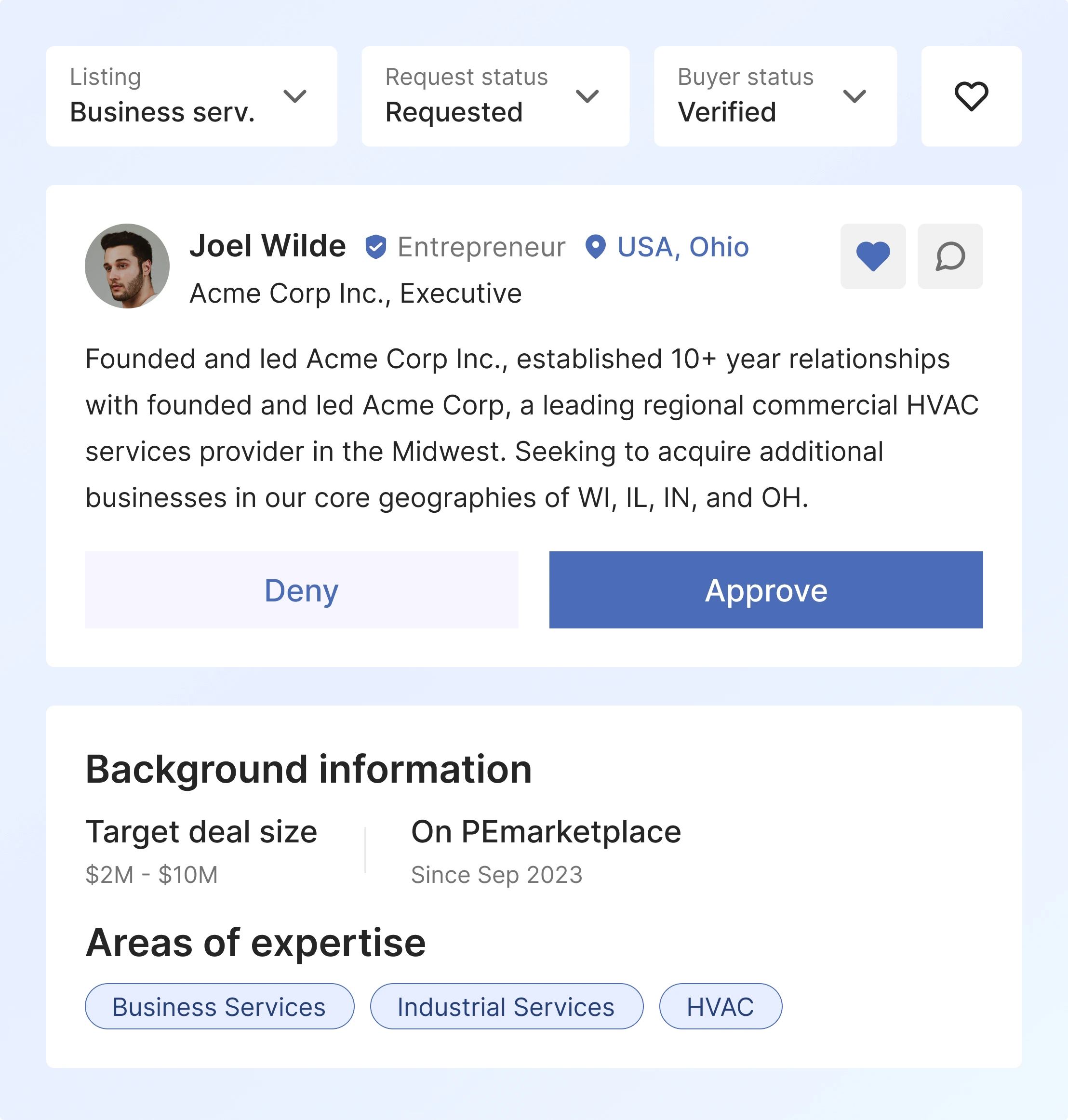 PEmarket buyer request screen