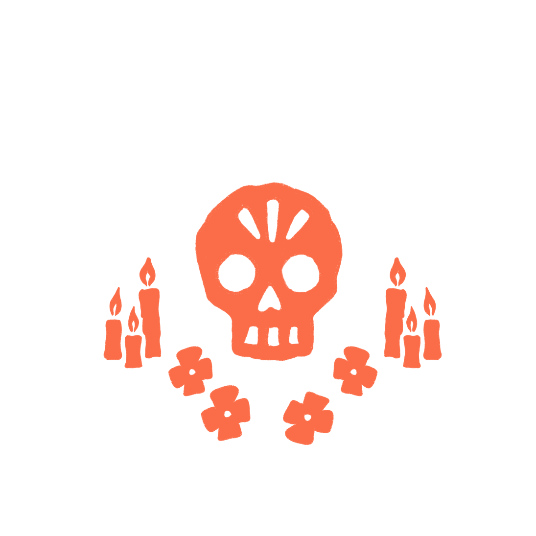 Ilustración de calaverita con flores y velas