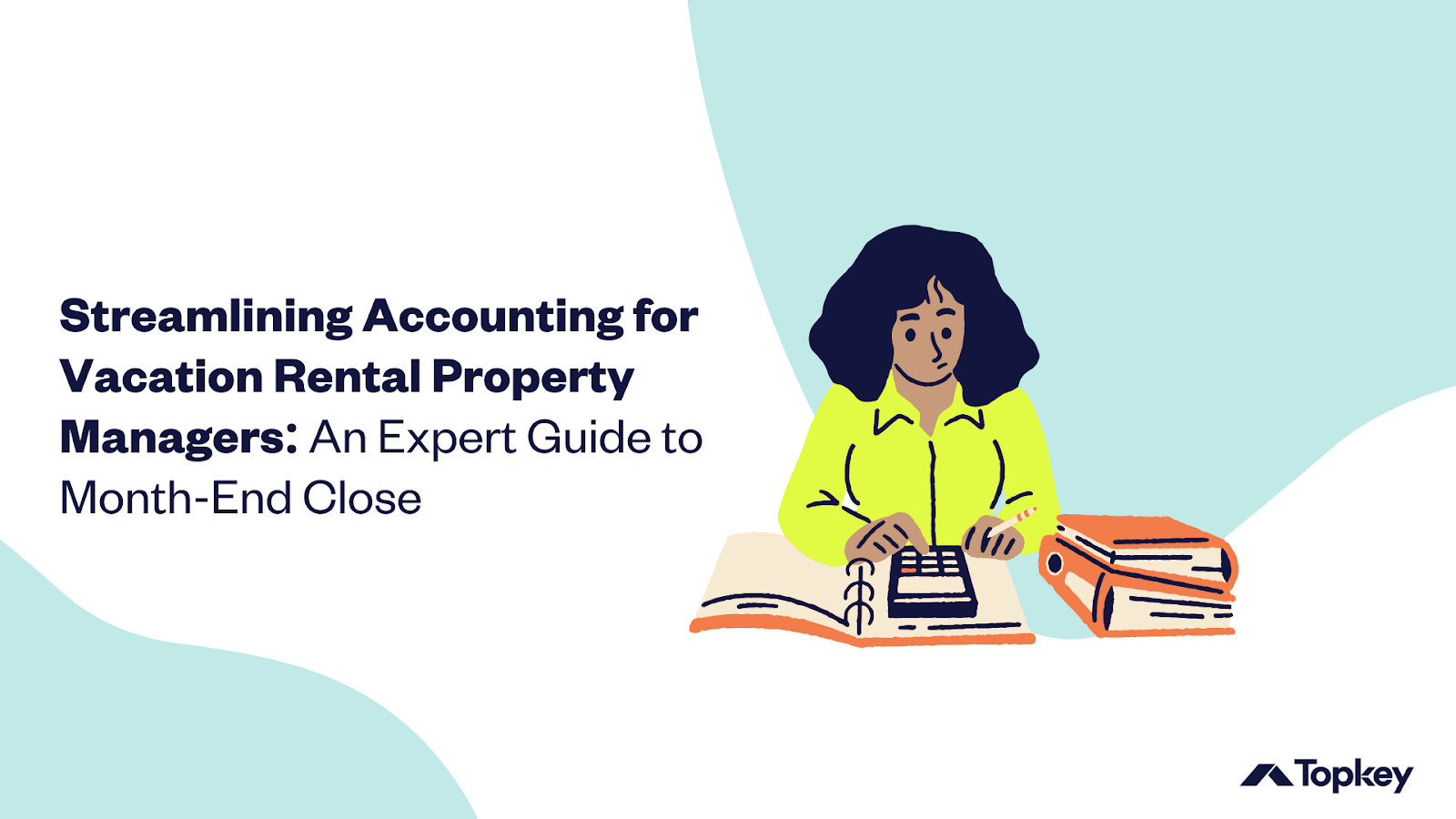 An illustration of woman with calculator and books working 