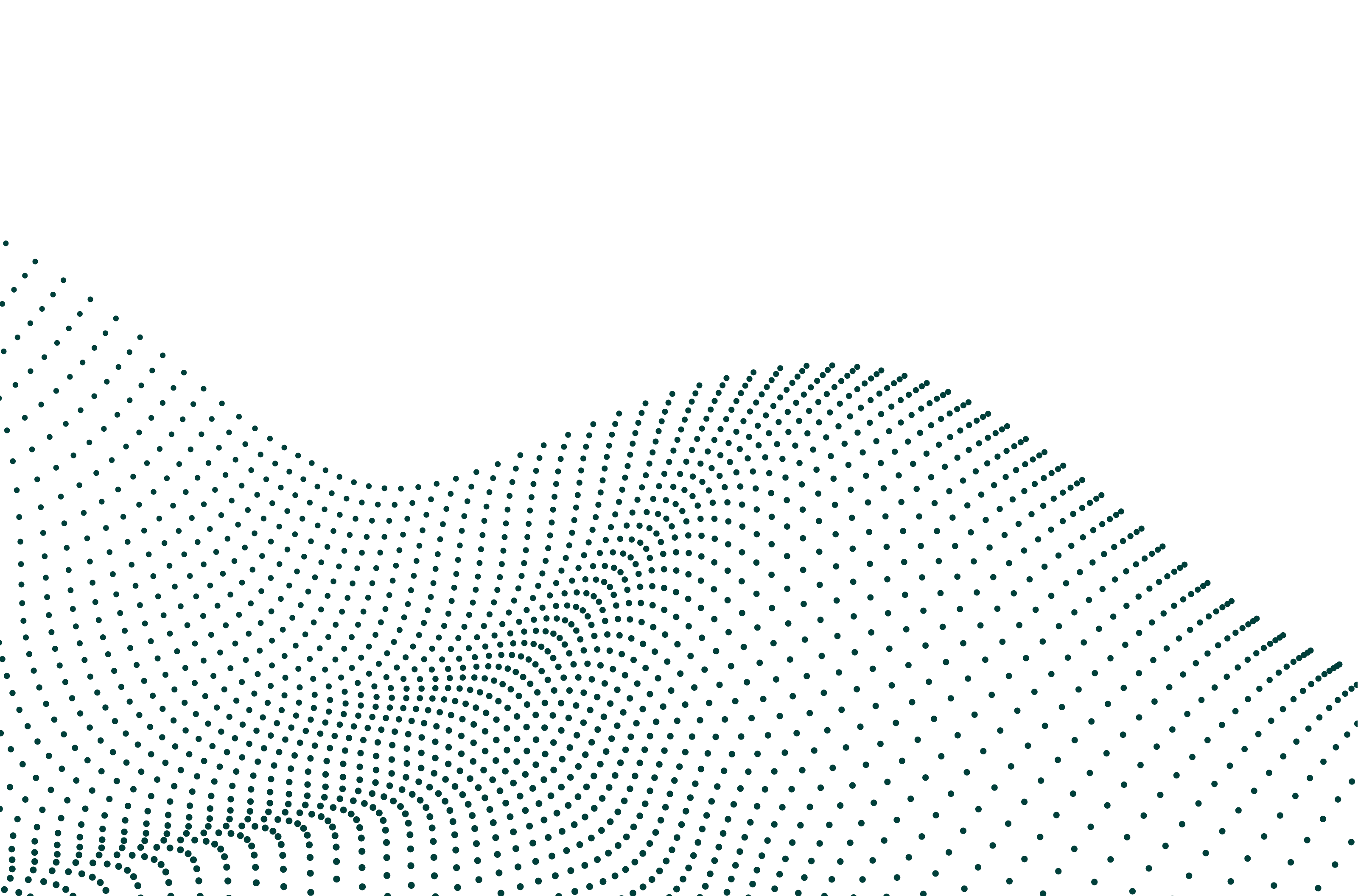Dark teal dotted wave pattern creating an abstract flowing shape on a black background.