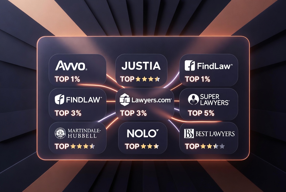 Criminal defense attorney profiles appearing on Avvo, Justia, Super Lawyers, and Best Lawyers