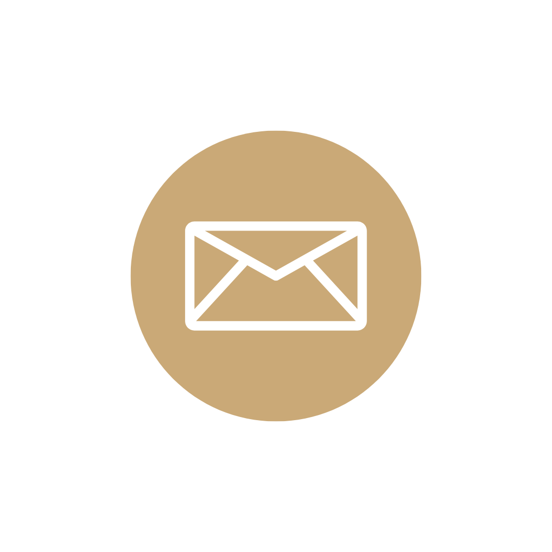 White envelope icon centered on a tan circular background.