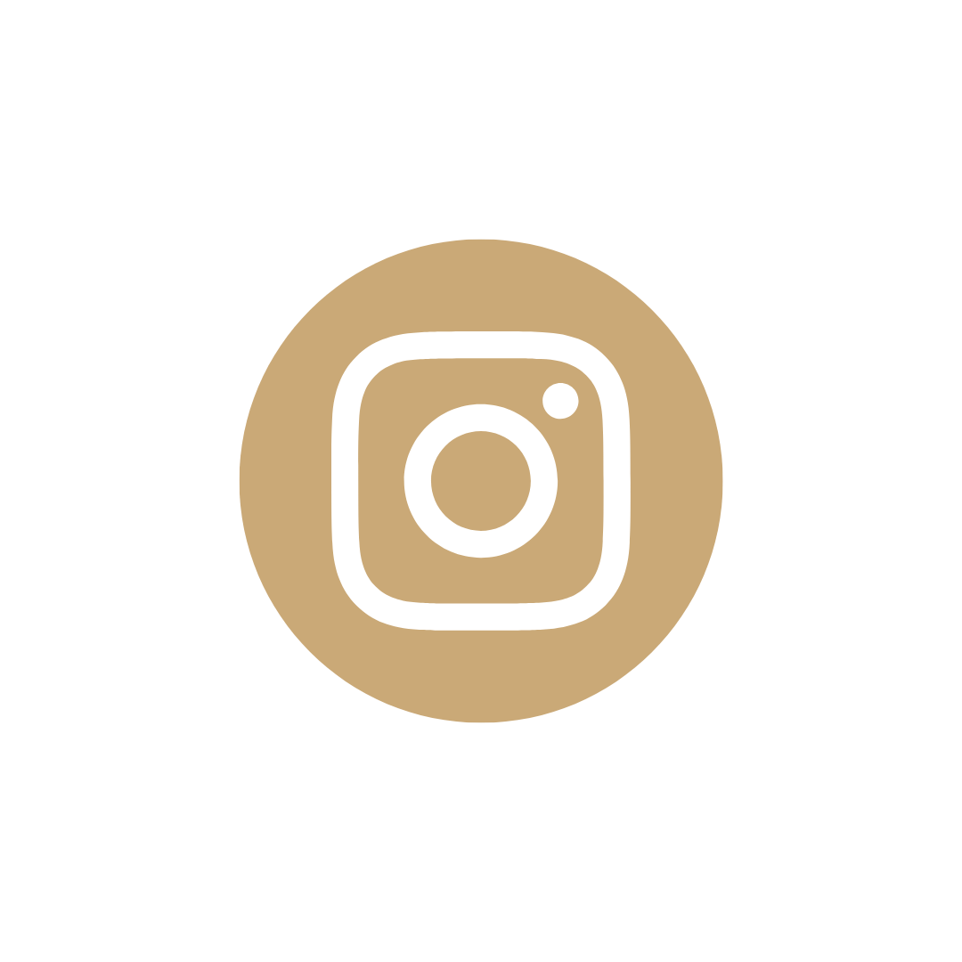 White Instagram logo centered on a beige circular background.