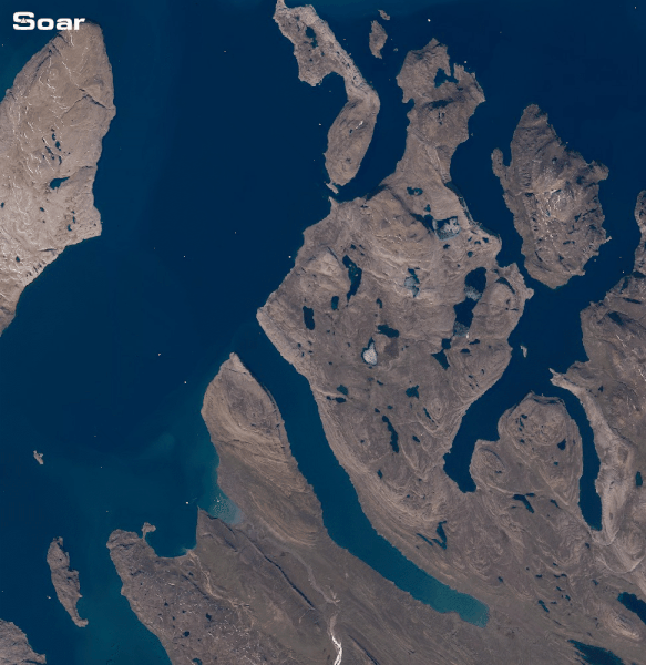 An animated GIF showing an area over time from snow and ice to a melted warmer landscape. 