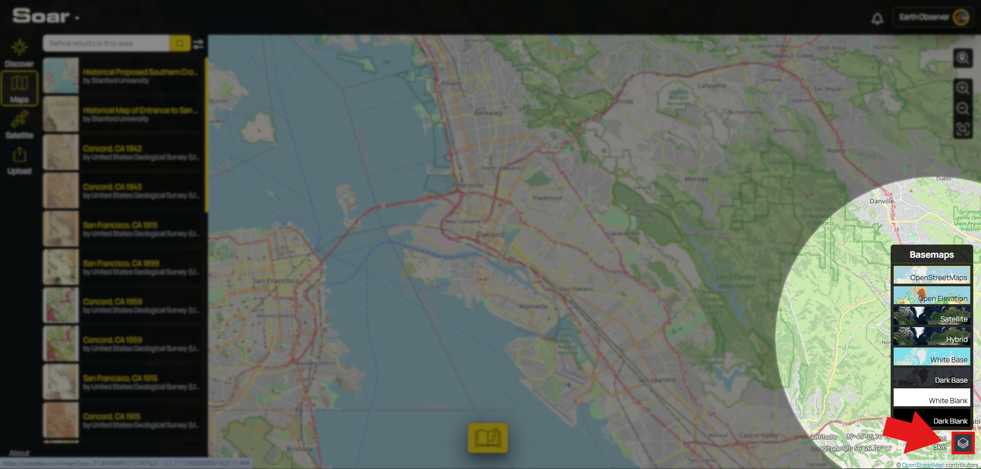 A screenshot of Soar Atlas pointing to the area you can access basemaps from.
