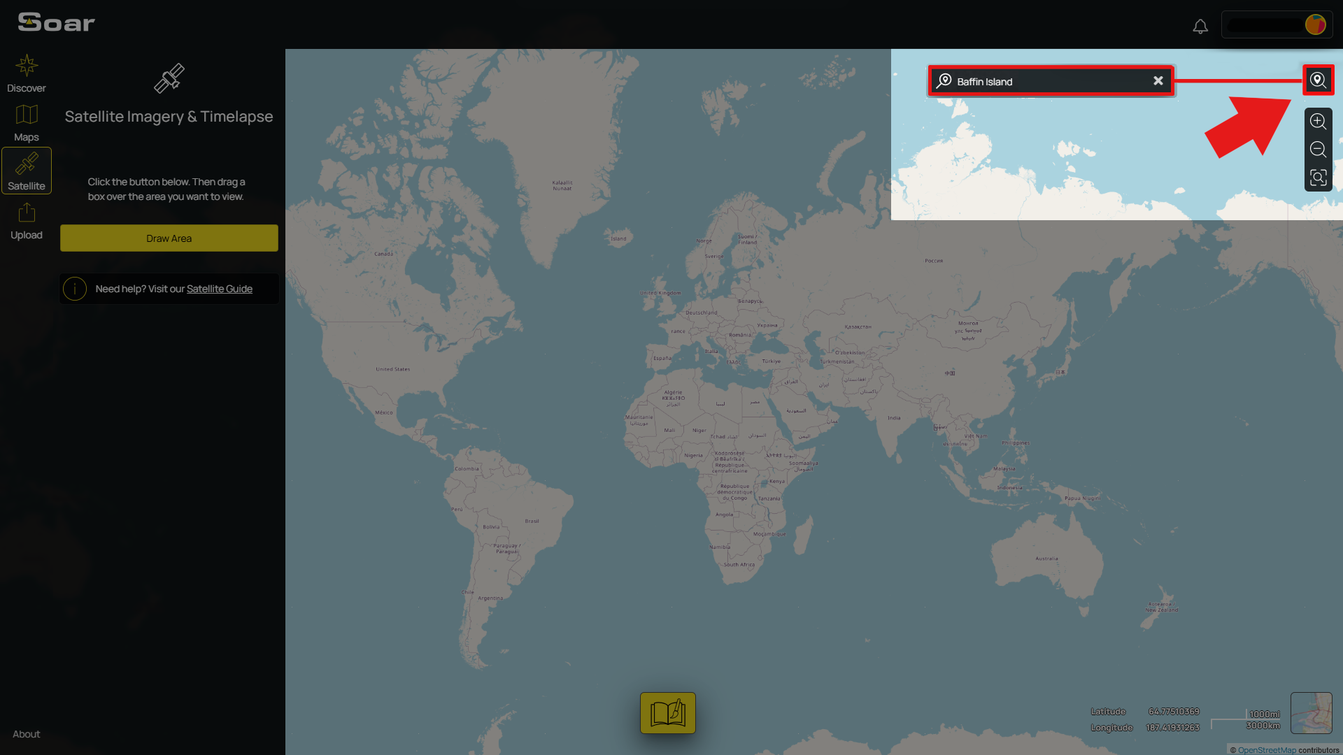 A screenshot of the Soar Atlas interface highlighting the Search icon on the right side of the screen.