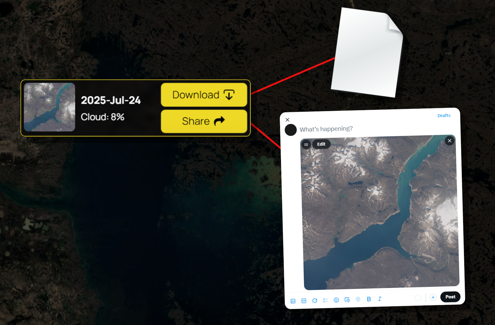An image showing the download button and share button from the satellite interface.