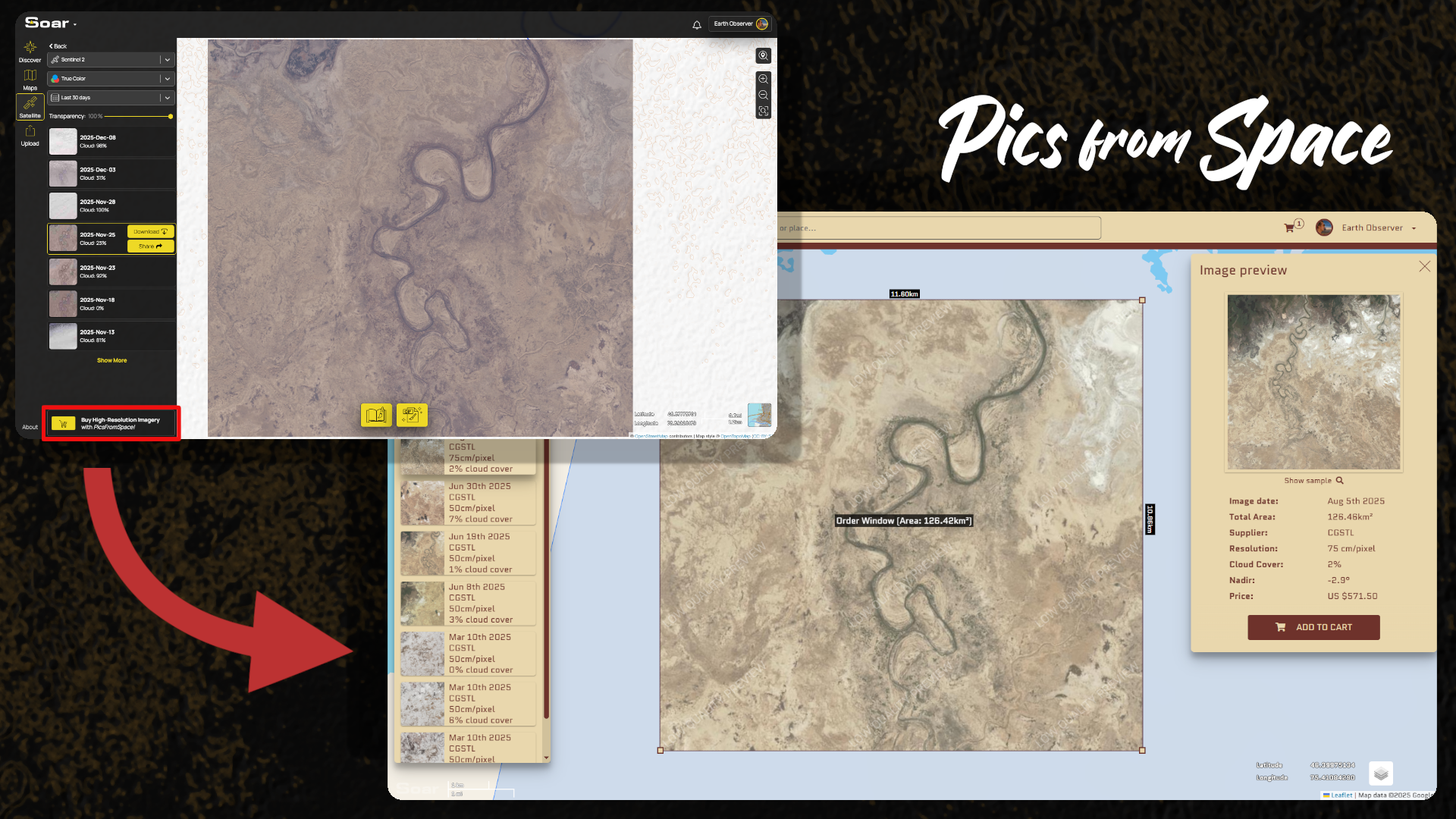 A screenshot showing the button that takes you to Pics from Space.