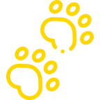 Two stylized yellow paw prints on a transparent background.