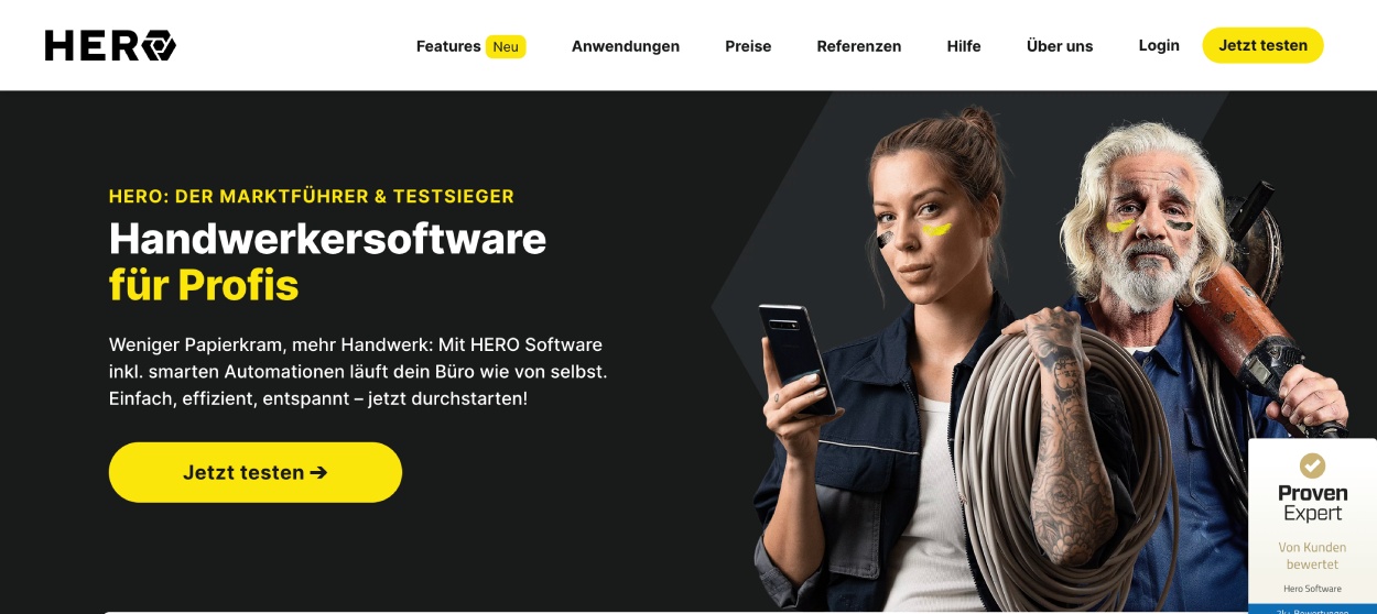 Screenshot der HERO Website