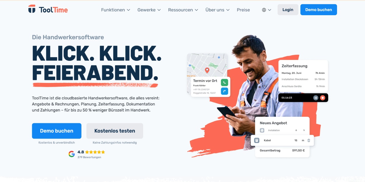 Sceenshot der ToolTime Website