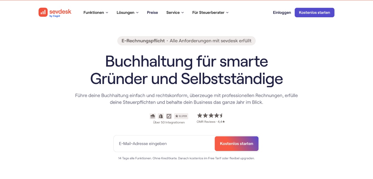 Screenshot der sevdesk Website