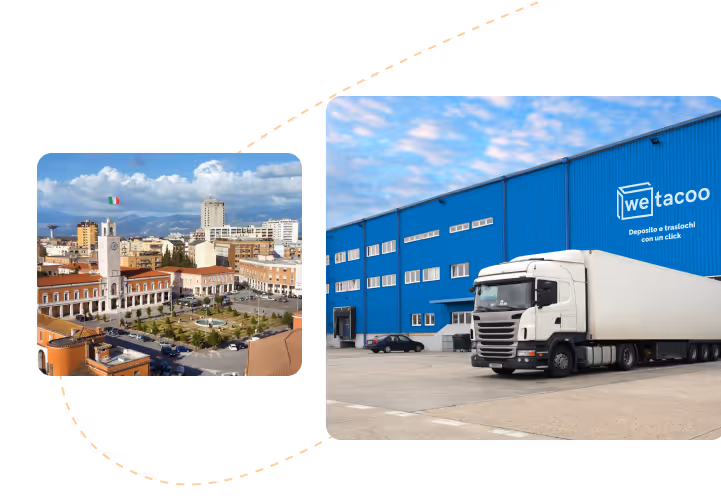 furgone esce dal deposito mobili e operatore imballa un mobile