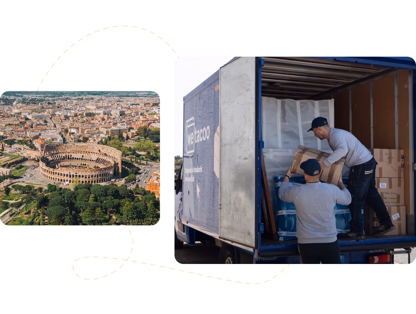 Operatori Wetacoo che si occupano dello scarico di oggetti dal furgone