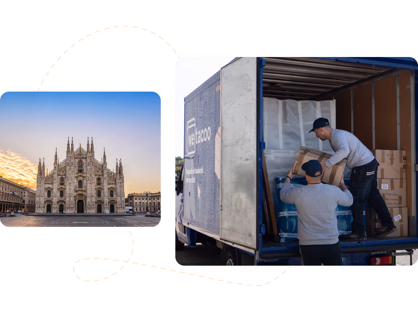 Operatori Wetacoo che scaricano un furgone durante un servizio di trasloco