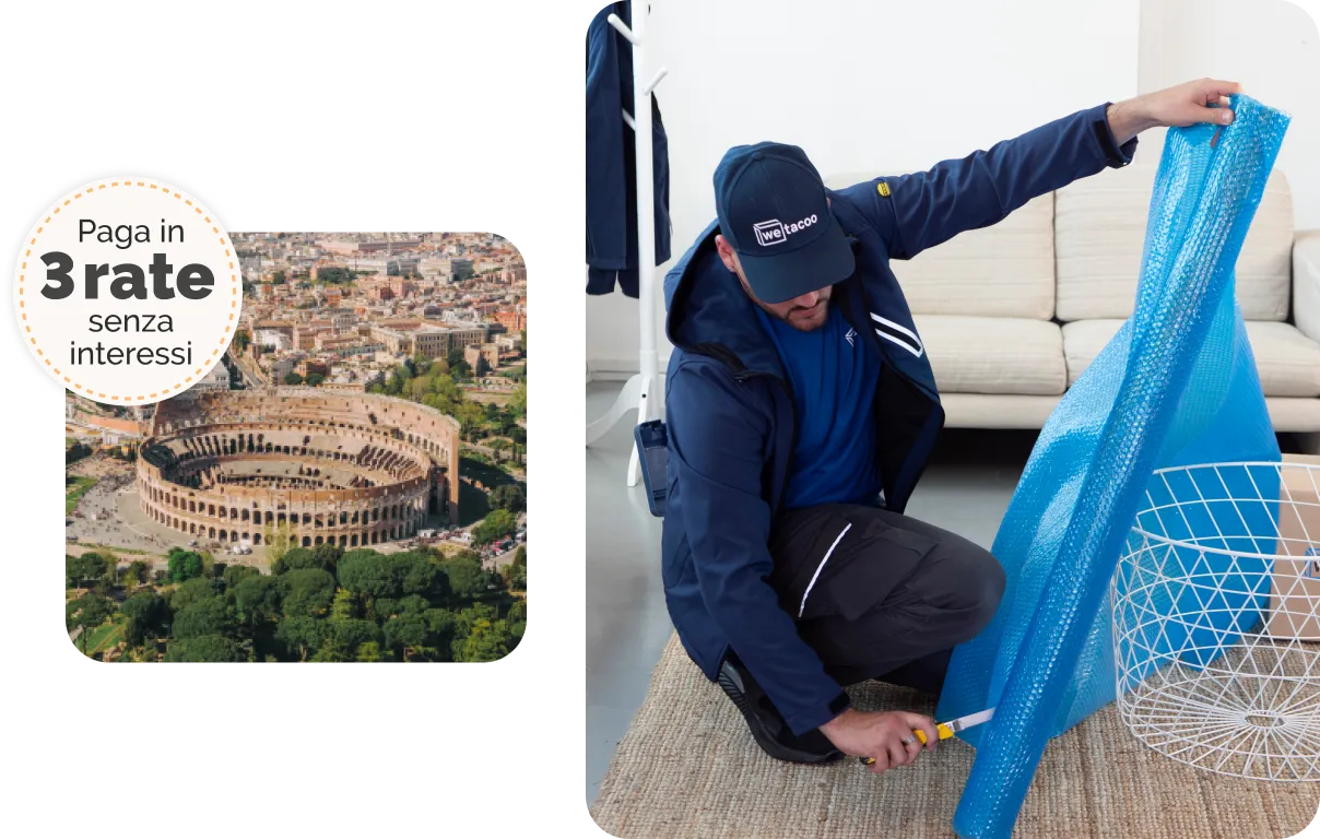 Sconto del 40% sul deposito di milano e operatore che imballa un mobile