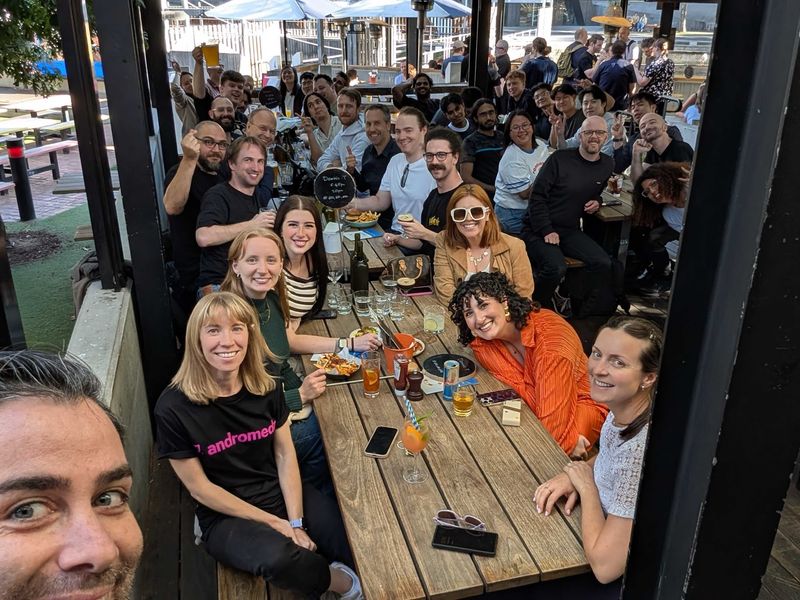 The team out for lunch at a local restaurant