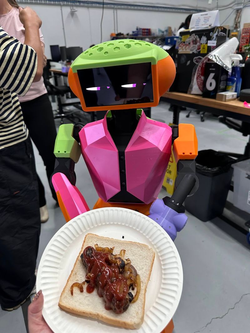 Abi squinting at an Aussie sausage sizzle