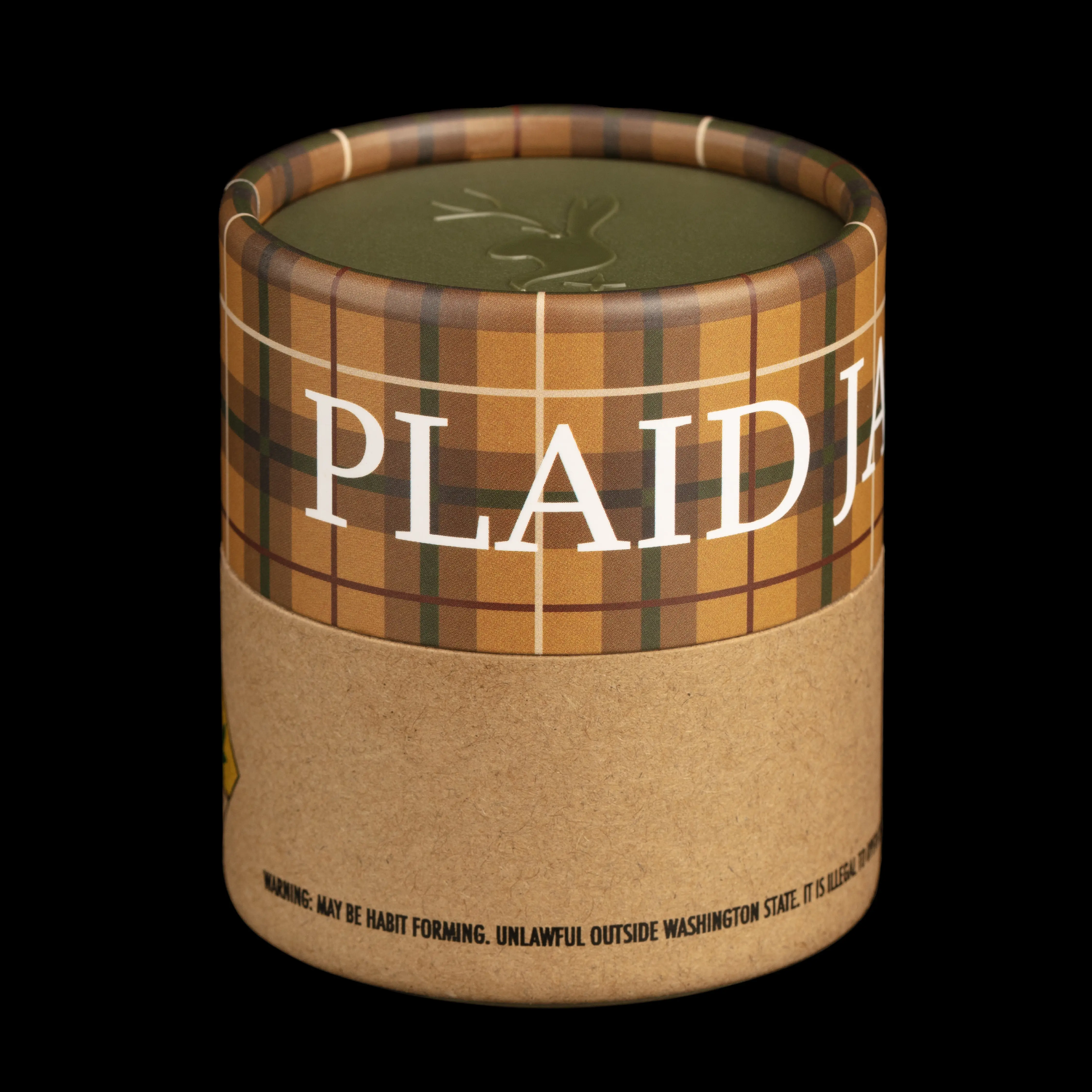 Plaid Jacket Premium Flower jar with a tan plaid label