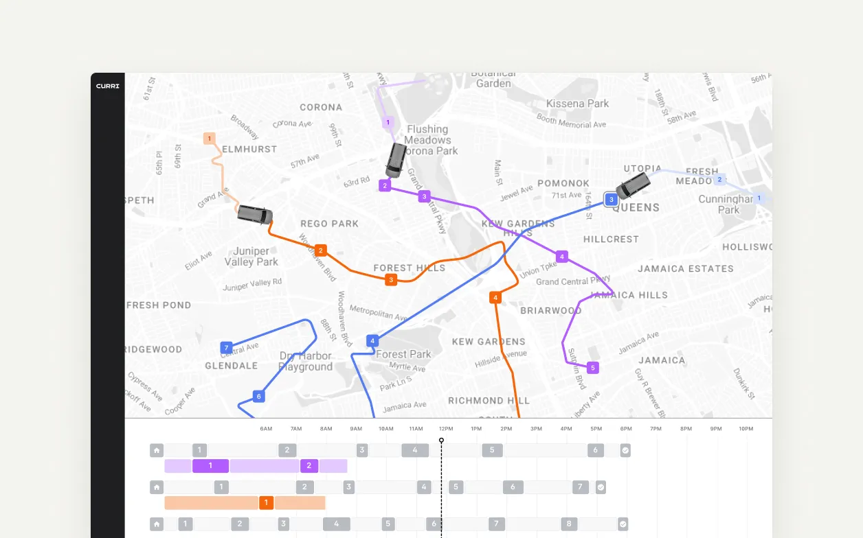 Screenshot of the Curri’s route planner tool that makes solar panel delivery easier for distributors and manufacturers