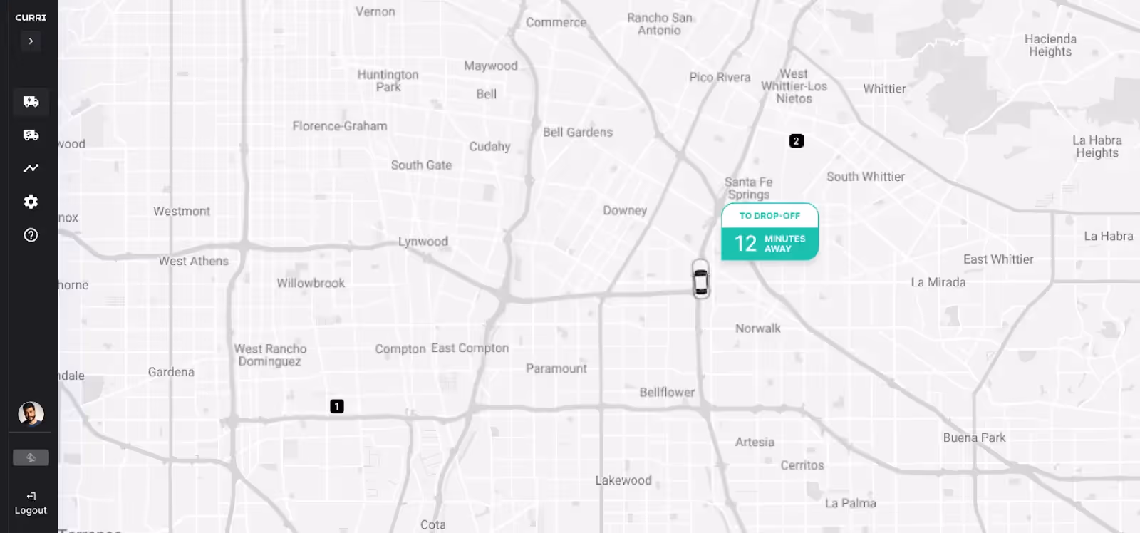 Screenshot of Curri’s last-mile carrier tracking