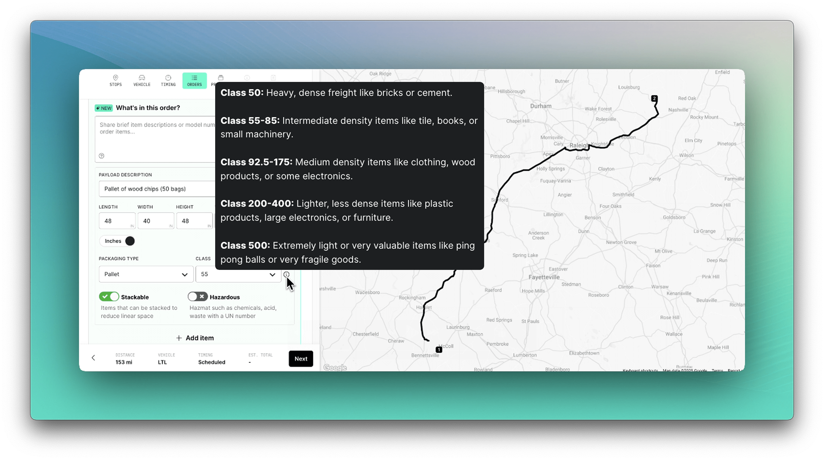 Use built-in NMFC guidance to classify palletized freight with confidence