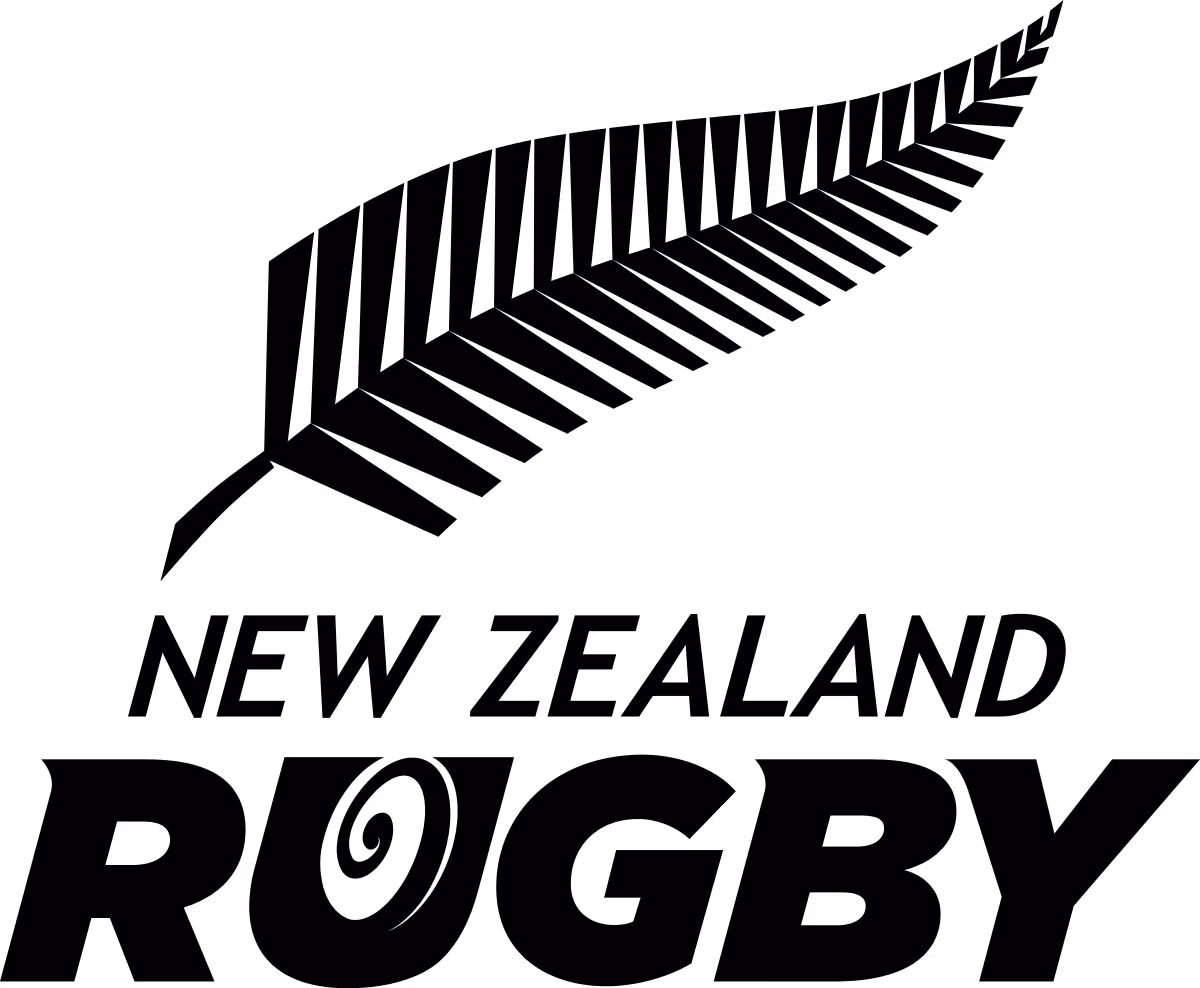 New Zealand rugby union team logo featuring a silver fern and the words 'NEW ZEALAND RUGBY'.