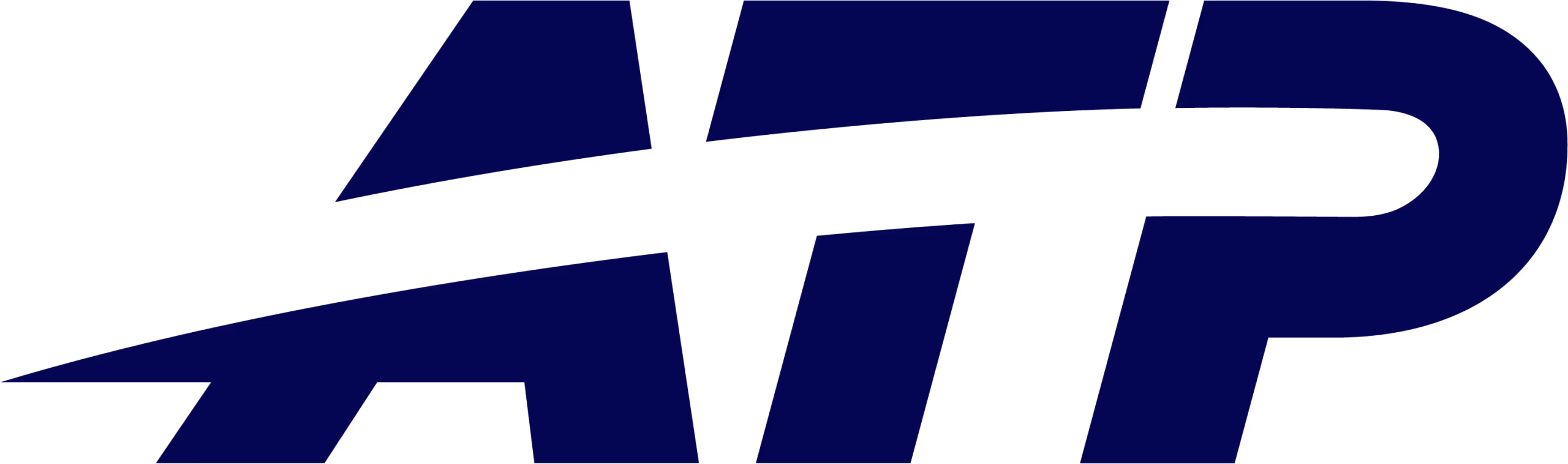 Blue stylized letters ATP with a curved line swoosh above.
