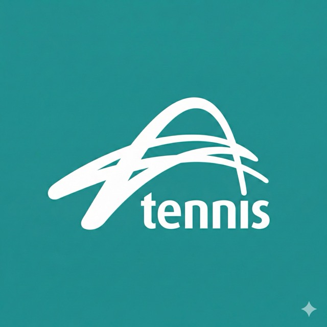 White stylized swoosh logo above the word 'tennis' on teal background.