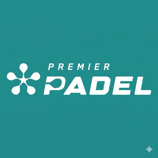 Premier Padel logo with white stylized star symbol on teal background.