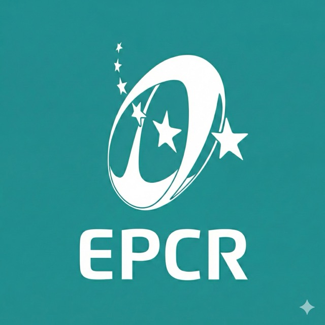 White EPCR logo with stylized stars on a teal background.