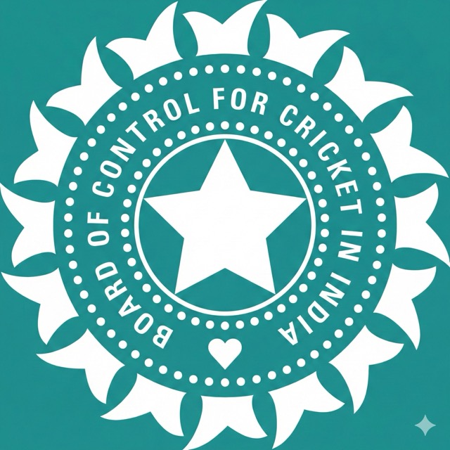 White circular logo of the Board of Control for Cricket in India with a star in the center.
